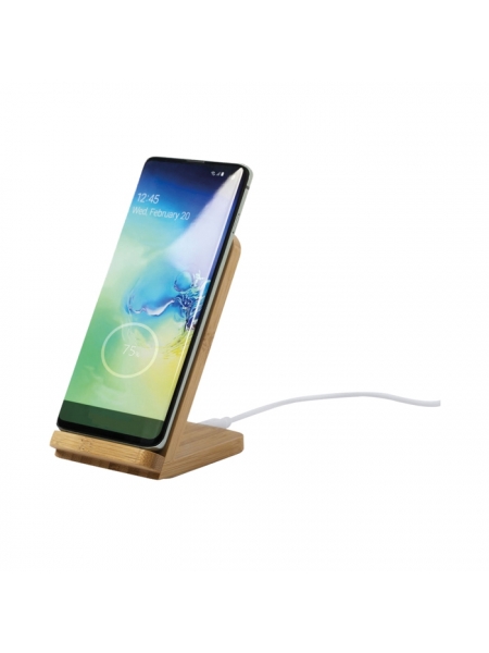 Caricatore wireless in bamboo con supporto per smartphone